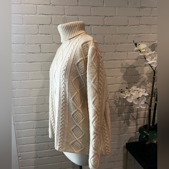 Eddie Bauer Ivory Cable Knit Turtleneck Sweater - Picture 3 of 7